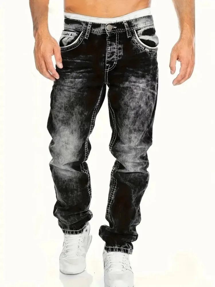 European American Jeans Men's Autumn New Slim Elastic Trousers Fashionable Vintage Wash Denim Pants Male Streetwear - Matrix Studios
