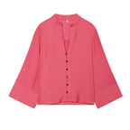 TFAFXY 2026 Sprinf Women Sets Wrist Sleeve Patchwork Loose V-neck Shirt Oversize Blouse Wide Leg Pants Suits Outfits - Matrix-studios.com