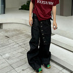 Korean High Street Buckle Curved Jeans Autumn Men'S Loose Straight Leg Pants Black Wide Leg Pants Casual Pants Hip-Hop Pants - Matrix Studios