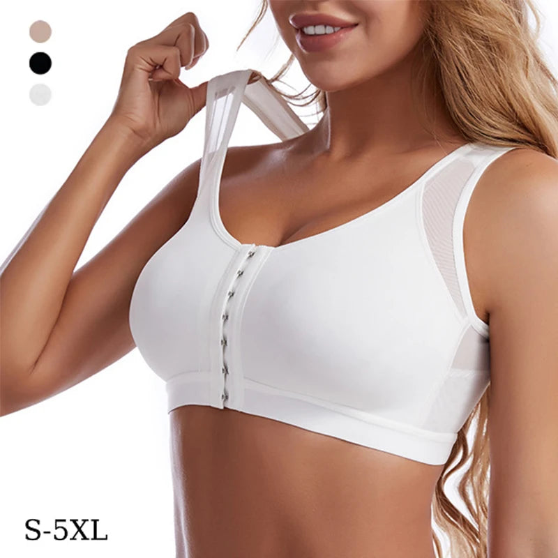 Front Closure Posture Corrector Lift Up Bra Women Push Up Cross Back Underwear Shockproof Sports Support Fitness Vest Bras S-5XL - Matrix Studios