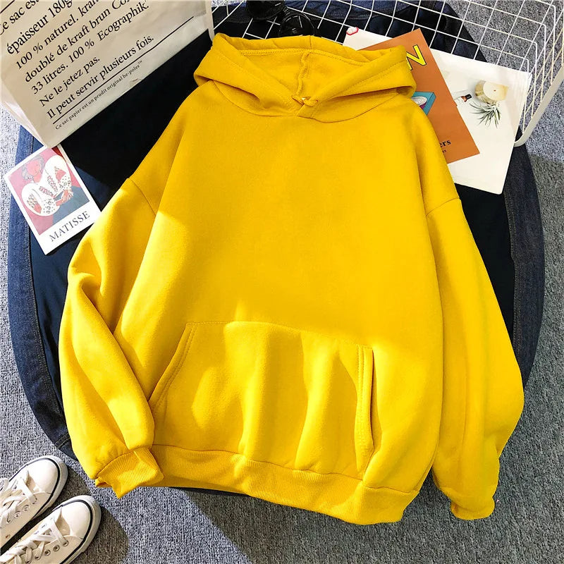 2024Autumn Casual Women's Solid Hoodie Comfortable Strecth Sweatshirts Loose Pocket Warm Clothes Fashion Street Female Pullovers - Matrix-studios.com