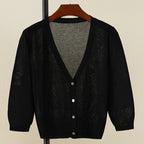Summer Cardigan Women Crochet Top Long Sleeve Outerwear Bolero Woman Knitted Ladies Sweaters Female V-neck Clothing Cropped Slim - Matrix Studios