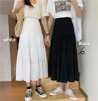 Spring Summer Women Skirts Vintage High Waist Elastic Patchwork White Black Chic Long Cake A-line Skirt - Matrix-studios.com