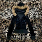 Y2K Harajuku Gothic Women's Hoodie Sexy Slim Chic Suede Fur Collar Letter Print Cardigan Sweatshirt Aesthetic Female Streetwear - Matrix Studios