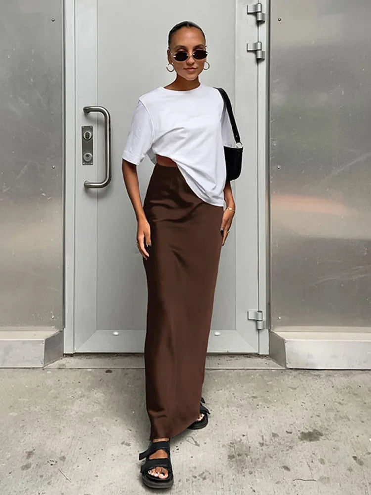 Elegant Satin Black Trumpet Skirts Fashion Slim High Waist Skirts Women Female Solid Office Long Skirt Spring Summer - Matrix-studios.com