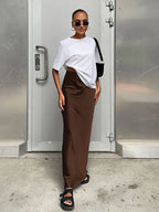 Elegant Satin Black Trumpet Skirts Fashion Slim High Waist Skirts Women Female Solid Office Long Skirt Spring Summer - Matrix-studios.com