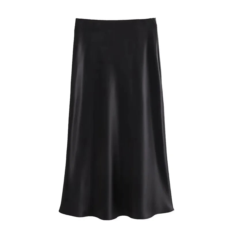 MUJER Woman 2026 Satin Skirt Women High Waist Long Skirts For Women Summer Black Midi Skirt Woman Office Elegant Women's Skirts - Matrix-studios.com