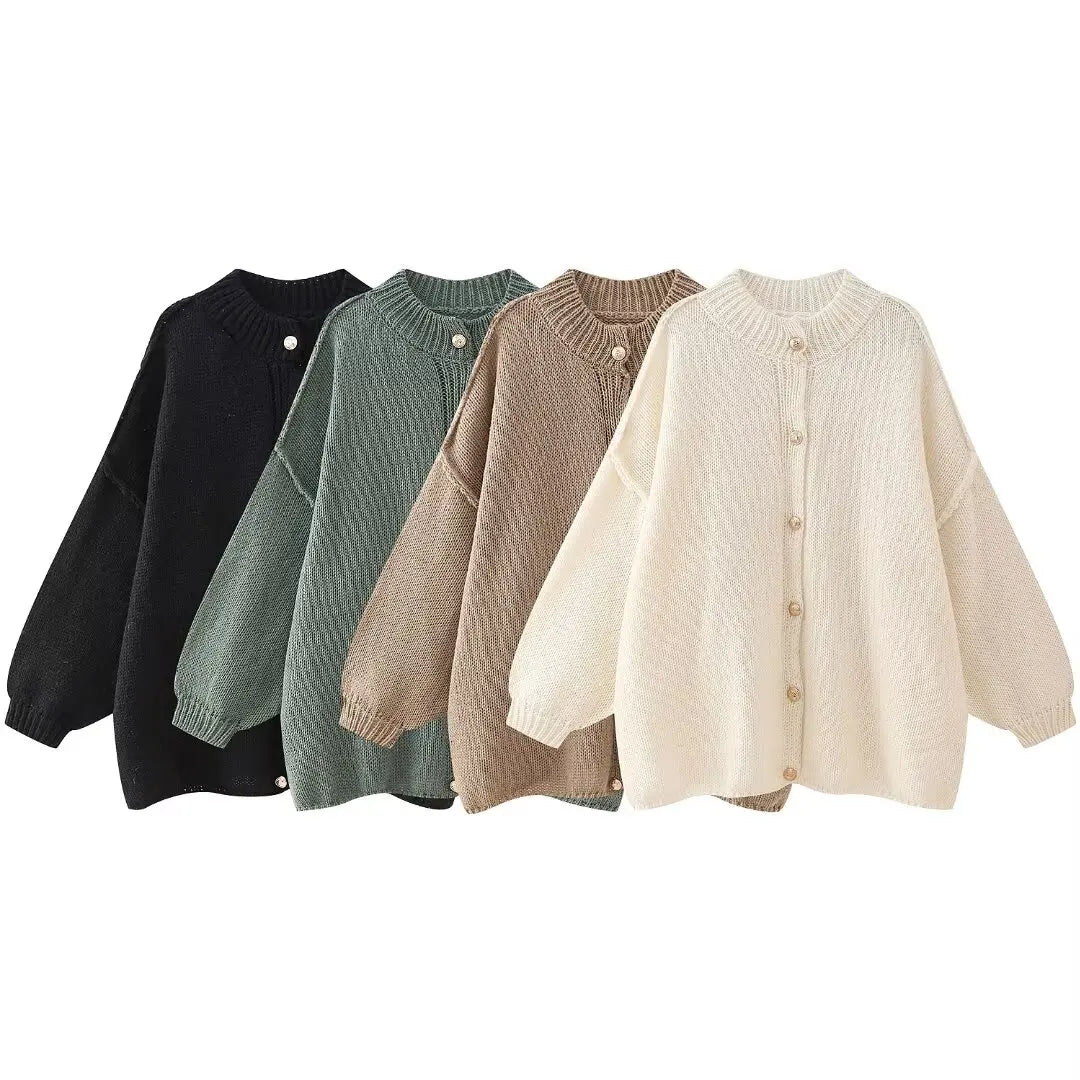 Casual Cardigan Women Sweater Loose Single Breasted O-neck Fashion Sweaters Autumn Office Female All-match Top Coat - Matrix Studios
