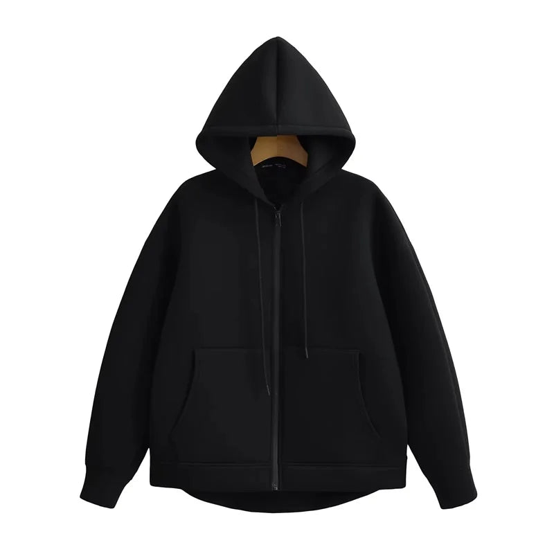 KEYANKETIAN Winter New Women's Zipper Hoodie High Street Unisex style Double Pockets Oversize Loose Sweatshirts Outerwear Top - Matrix Studios