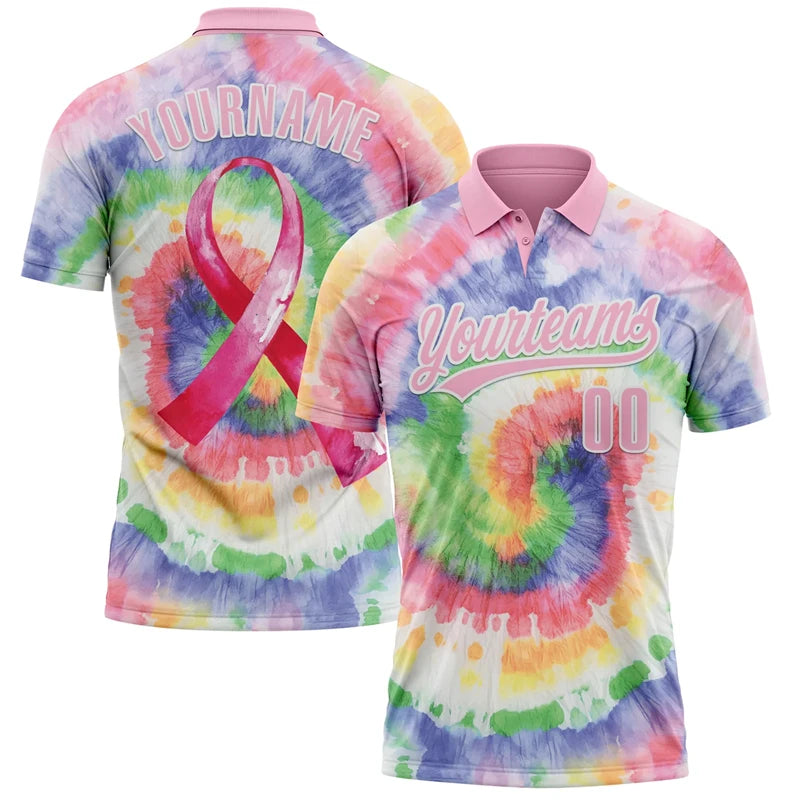 Breast Cancer Awareness Customized Polo Shirt Unisex Custom Name Number Loose Lapel Short Sleeve Golf Shirts Summer Outdoor - Matrix-studios.com