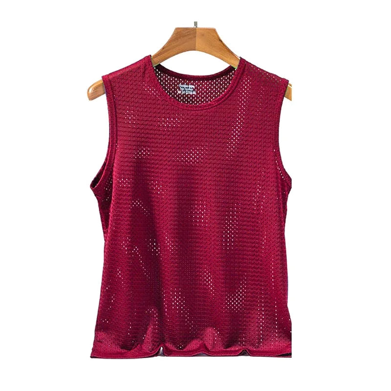 Men's Ice Silk Mesh Tank Tops Gym Stringer Transparent Bodybuilding Sleeveless Shirt Fitness Vest Male mesh Muscle Singlets Tops - Matrix Studios