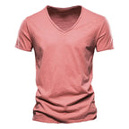 Brand Quality 100% Cotton Men T-shirt V-neck Fashion Design Slim Fit Soild Male Tops Tees Short Sleeve - Matrix Studios
