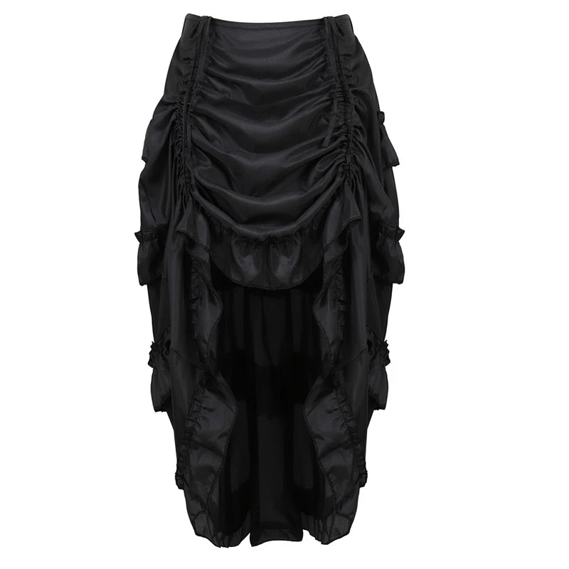 Steampunk Women Skirts Gothic Irregular Shirring Pleated Party Maxi Long Skirt High Low Costumes Punk Sexy Corset Plus Size Red - Matrix-studios.com
