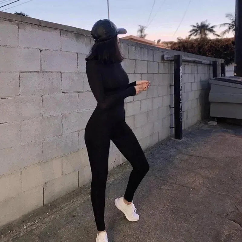 2024 Spring Women Sexy Jumpsuit Streetwear Long Sleeve Bodycon Solid Sport Fitness Jumpsuits Romper Overalls For Women Body Suit - Matrix Studios