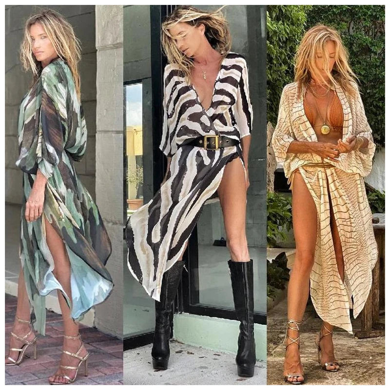BIKINI Women Beach Dress Cover-Ups Long Stylish Tie Dye Open Front Beach Outfits Bathing Suit - Matrix Studios