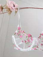 YUQI French Elegant Lingerie Set-Floral Embroidery Semi-Transparent Bra & Brief,Black Sensual Women's Underwear Luxury Intimates - Matrix-studios.com