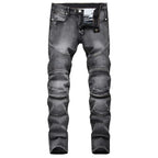 Men's New Casual Motorcycle Jeans Hip Hop Street Riding Stretch Slim Fit Straight Pants Patchwork Fashion Denim Trousers Male - Matrix Studios