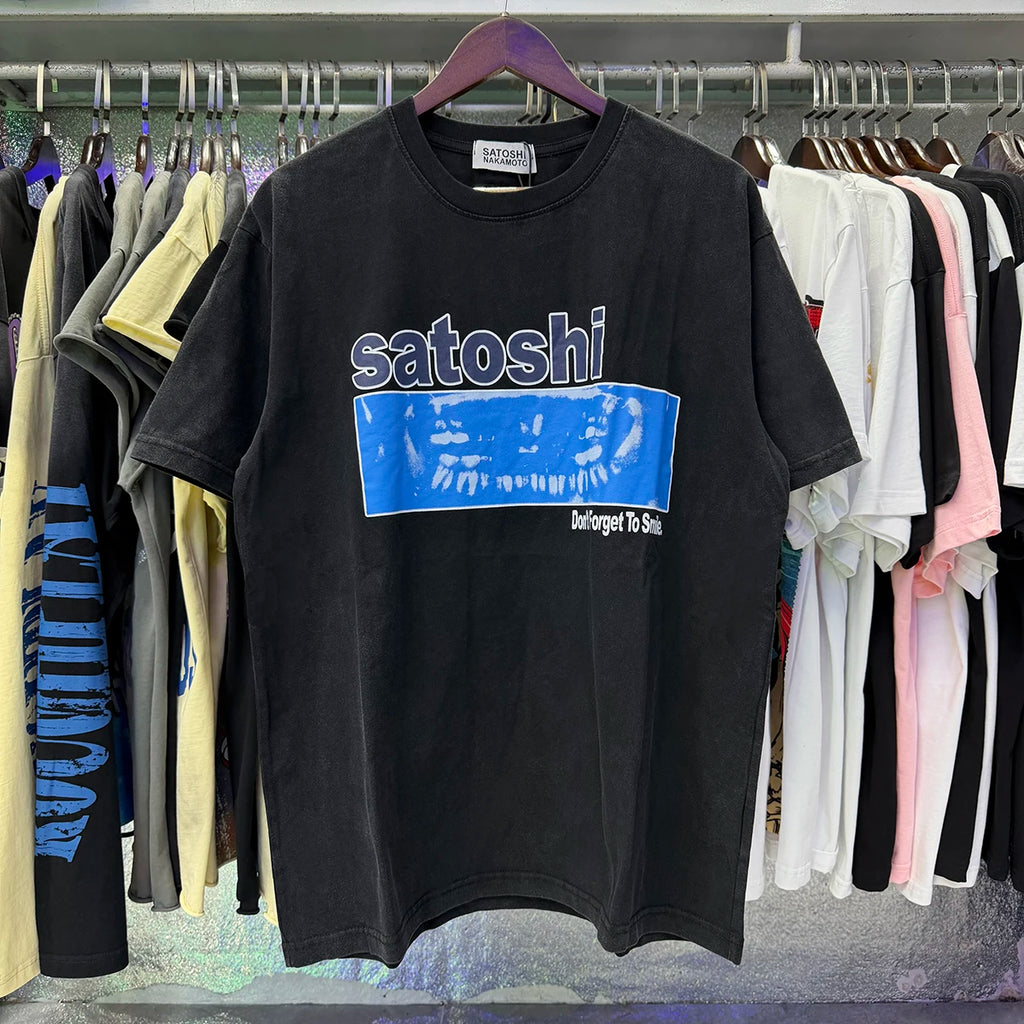 Free shipping New Satoshi Nakamoto fashion T-shirt hotfix rhinestone and Printed with Washed Oversized 100% cotton Men Women T-shirts Y2K Fashion streetwear - Matrix-studios.com