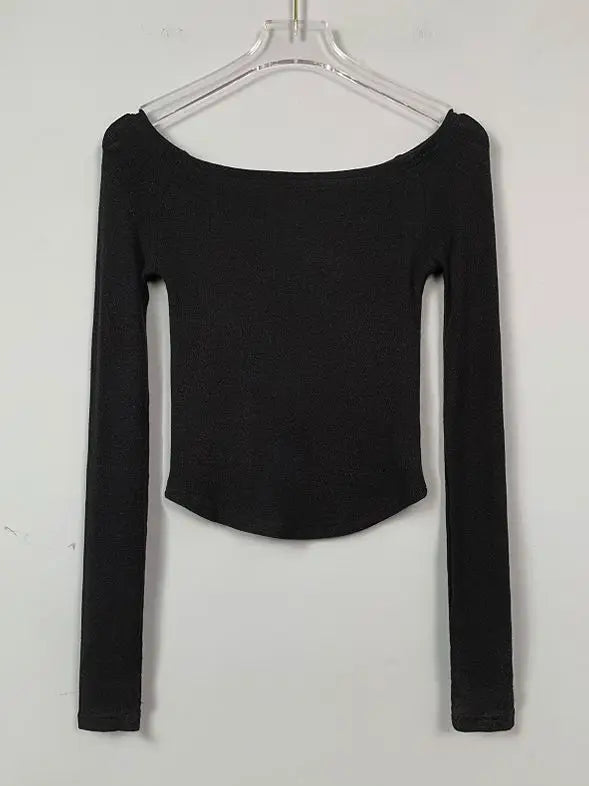 Sexy Slash Neck T Shirt Women Cotton Long Sleeves Cropped Tee Shirt Femme Slim T-shirt Female Black White Tops 2026 - Matrix-studios.com
