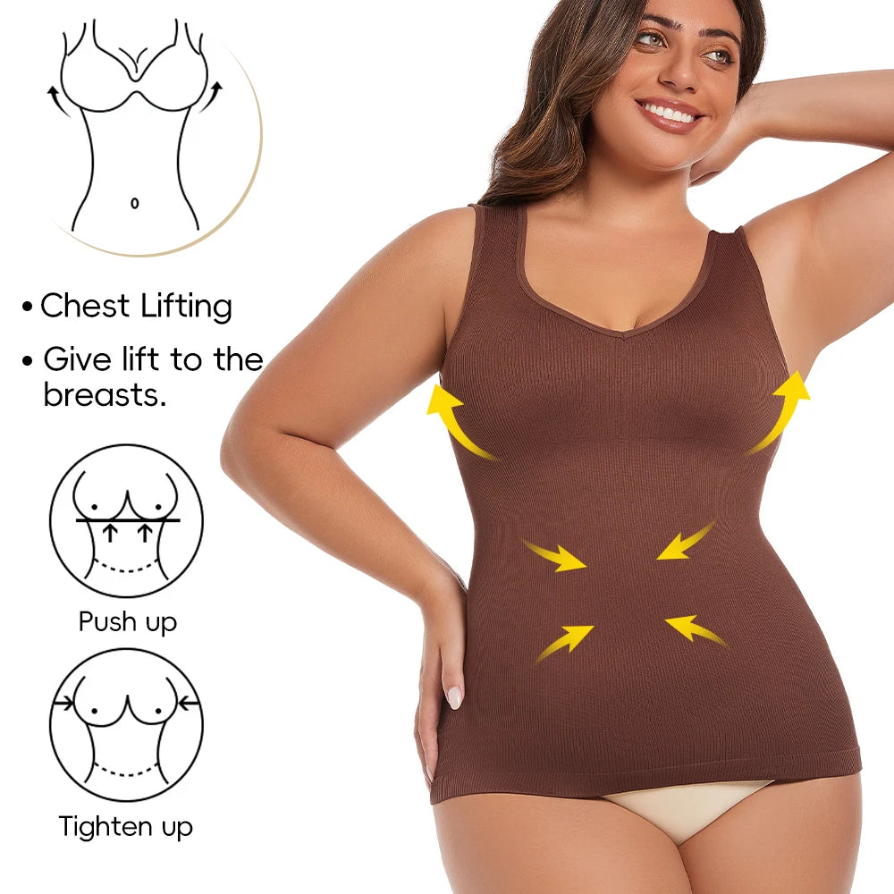 MISSMOLY Women V-neck Shapewear Camisole Tummy Control Body Shaper Slimming Underwear Compression Corset Bustier Tank Tops S-3XL - Matrix-studios.com