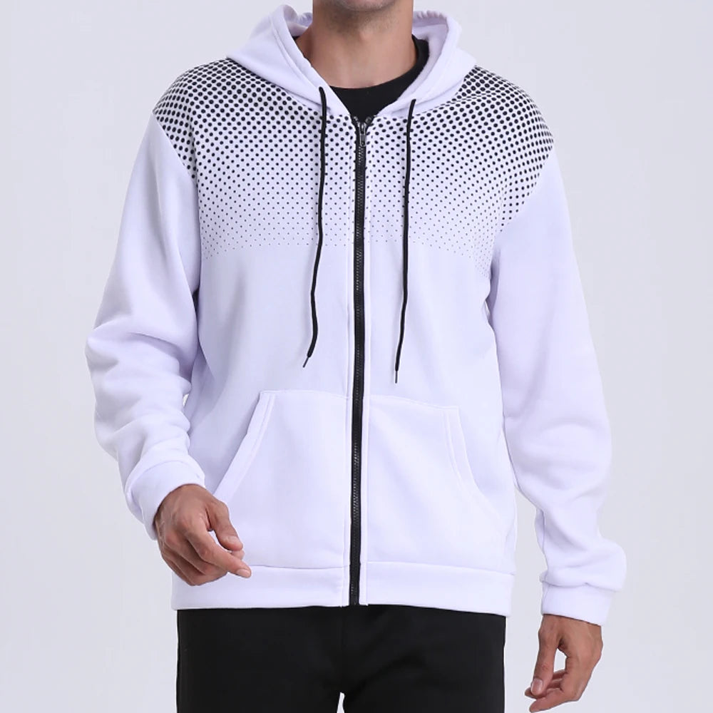 Men's Zip Up Hoodie Pocket Polka Pot Print Hooded Sweatshirt Sport Outdoor Casual Slim Fit Men Spring AutumnZipper Hoodie - Matrix Studios