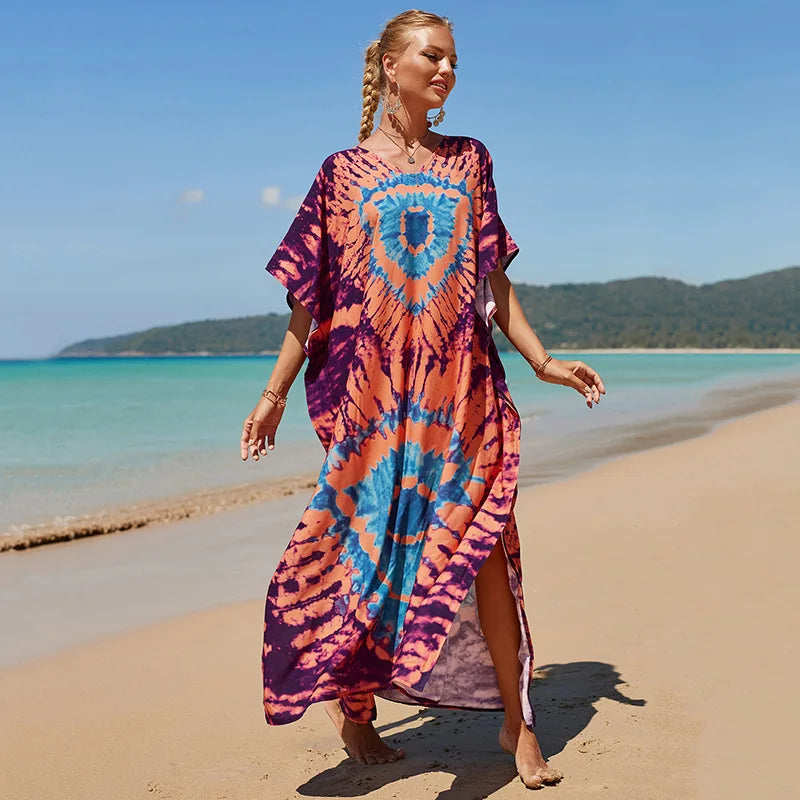 Plus Size Swimsuit Kaftans Beach Cover Ups Colorful Outfits Dress Bathing Suit for Women Vacation Outfits - Matrix Studios