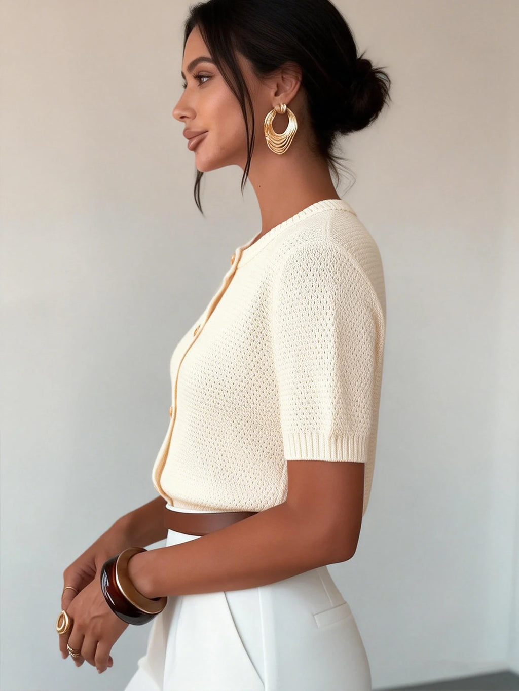 New Autumn, Spring, and Summer Niche Knit Cardigan for Women, Designed in a Lazy Style, Sweater Jacket, Beige Fitted Round-Neck Cardigan, Casual and Elegant Autumn/Winter Jacket, Basic Versatile Style for Urban Commuting, Sty - Matrix Studios