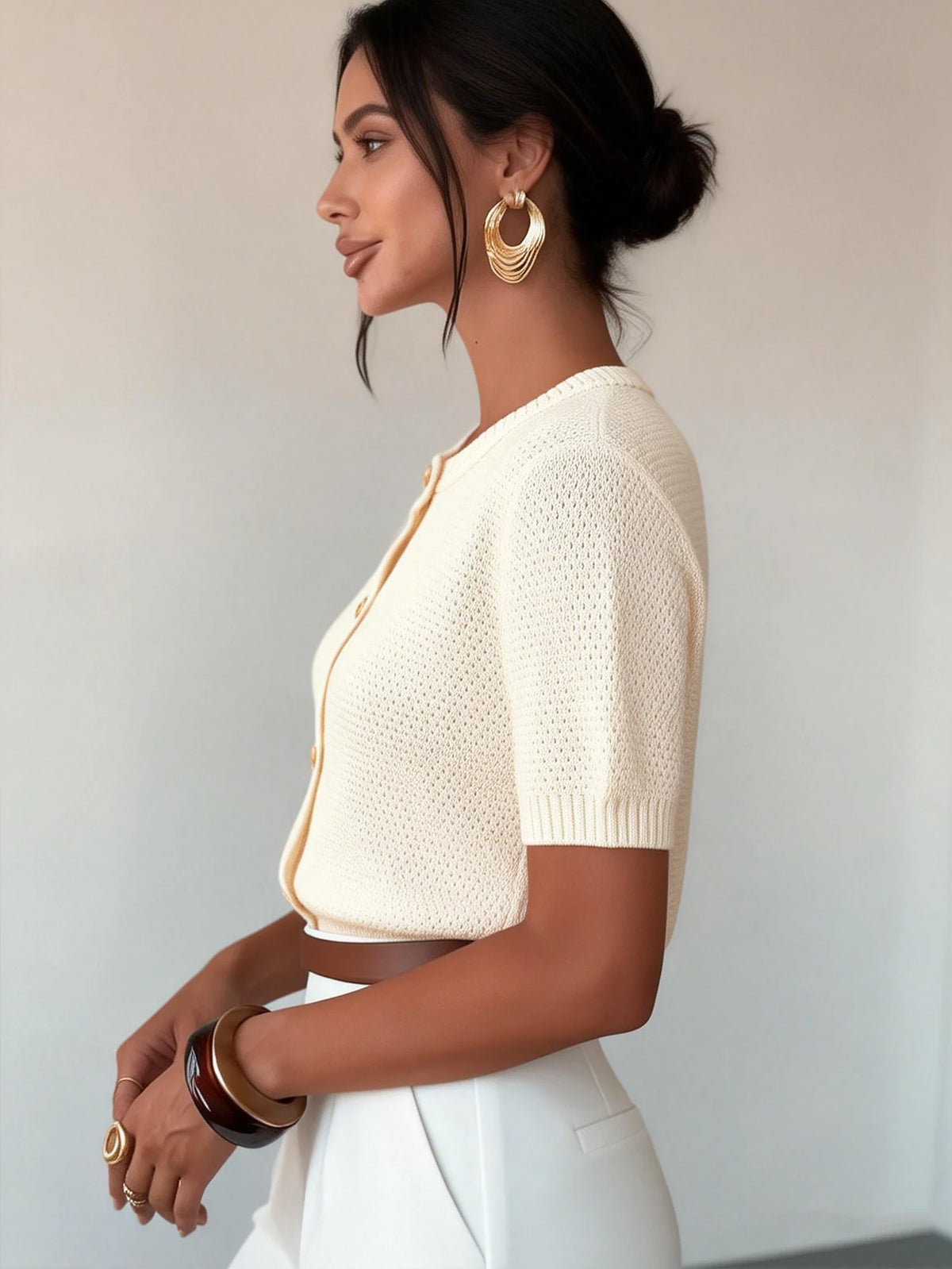 New Autumn, Spring, and Summer Niche Knit Cardigan for Women, Designed in a Lazy Style, Sweater Jacket, Beige Fitted Round-Neck Cardigan, Casual and Elegant Autumn/Winter Jacket, Basic Versatile Style for Urban Commuting, Sty - Matrix Studios