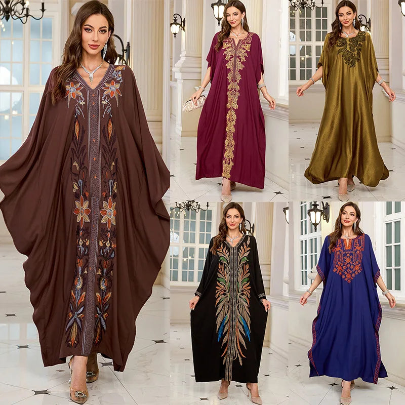 Women Embroidered Long Caftans Plus Size Kaftan Dresses Beach Bathing Suit Cover Up Moomoo Dress Moroccan Robe - Matrix Studios
