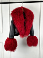 2025 Winter Women Warm Faux Leather Sheepskin Coat Female Zipper Slim Streetwear Moto Biker Jacket Large Real Wool Fur Collar - Matrix Studios