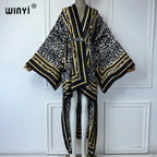 WINYI Summer Beach Wear Cover Up Lady Boho Cardigan Printing Elegant Silky and Skin-Friendly Sexy Holiday Kimono Maxi Dress - Matrix Studios