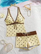 Kawaii Pink Dot Bikini Shorts Bowknot Halter Backless Swimsuit Deep V Swimwear Women's Bikinis and Tankinis Vacation Outfit Sets - Matrix-studios.com