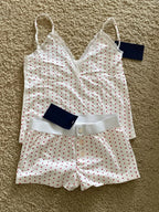 Strawberry Vest Shorts 2 Pieces Set Woman Eyelet Bow Slim Tank Top with Elastic Waist Patchwork Straight Short Pant Sweet Sets - Matrix-studios.com