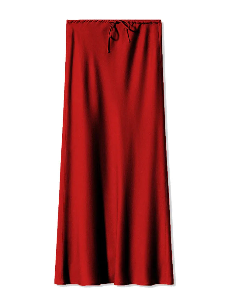 Brown Long Satin Skirts Women Luxury Maxi Autumn Summer High Waist Silk Black Skirt Long Straight Shining Beige Satin Skirt Maxi - Matrix-studios.com
