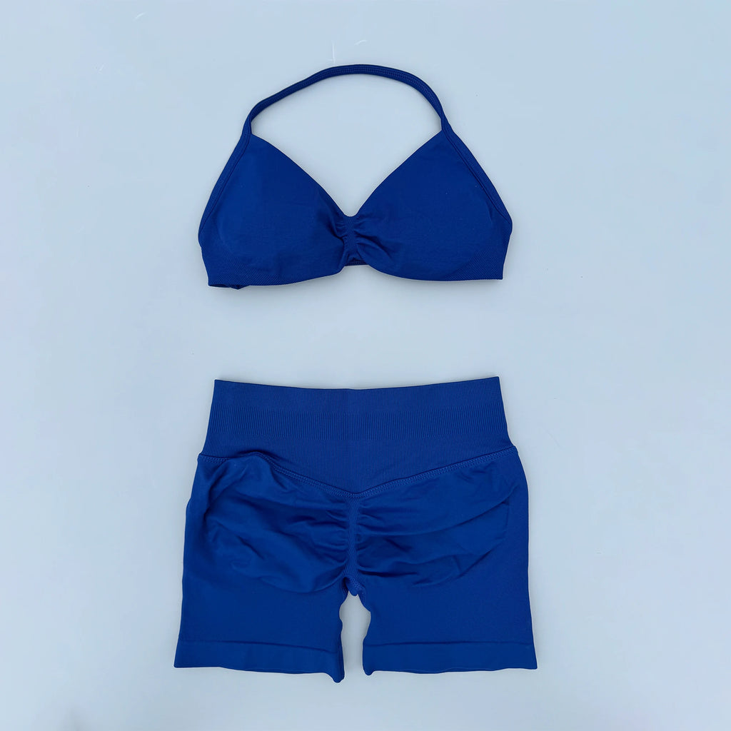 2 Piece Sports Gym Set Strappy Bra Yoga Underwear Short Sport Leggings Bicycle Running Sportswear Woman Seamless Yoga Set - Matrix-studios.com