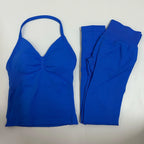 2 Pieces Set Yoga Leggings Set Women Backless Tank Tops High Waist Scrunch Gym Suit Fitness Clothes Outfit Yoga Set - Matrix-studios.com