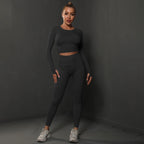 2Pcs Women Sets Energy Seamless Gym Suits Bubble Butt Sports Pants+Long Sleeve Shirts Push Up Running Sets Tracksuits Tights Set - Matrix-studios.com