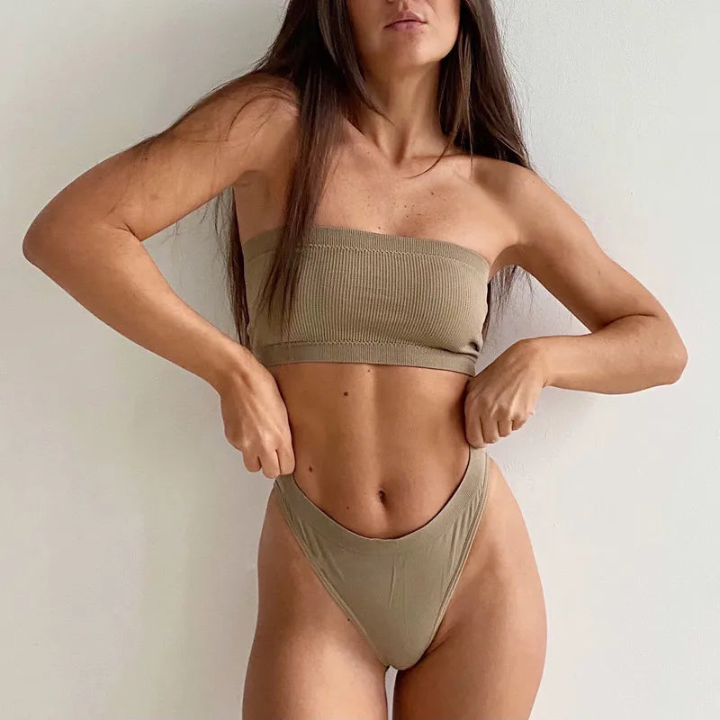 Strapless Tube Top Seamless Ribbed Bras Non-Wire Bandeau Bra Women Crop Top Ladies Sexy Underwear Removable Pads Intimates M-XL - Matrix Studios
