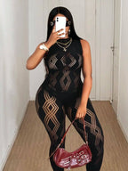 Women's Sexy Jumpsuit Hollow out Mesh Backless Night Party Streetwear Outfit Female Trendy Sexy Clothing - Matrix Studios