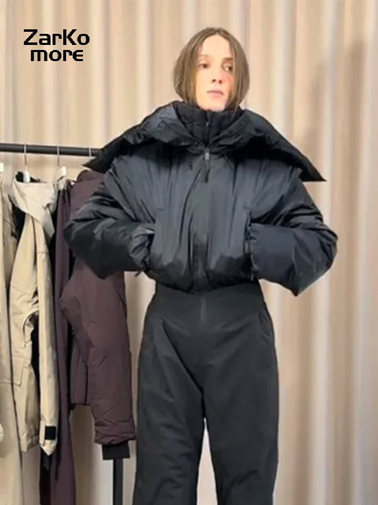 Fashion Hooded One-Piece Ski Jumpsuit Women Stand Collar Zipper High Waist Solid Windproof Outwear 2026 Winter Lady Skiwear New - Matrix Studios