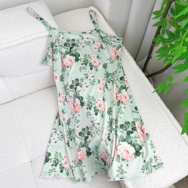 Summer Cute Teddy Bear Hearts Butterfly Floral Printed Nightgowns Women Cozy Sleeveless Ruffled Sleepwear Female Thin Nightdress - Matrix-studios.com