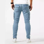 Men Casual Pencil Jeans Male Elastic Multi Pocket Small Slim High Street Denim Pants Wash Solid Color Mid Waist Cargo Jeans - Matrix Studios