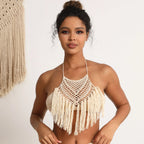 Handmade Crochet Lace Knit Boho Beach Bikini Cami Tank Crop Top Halter - Matrix Studios