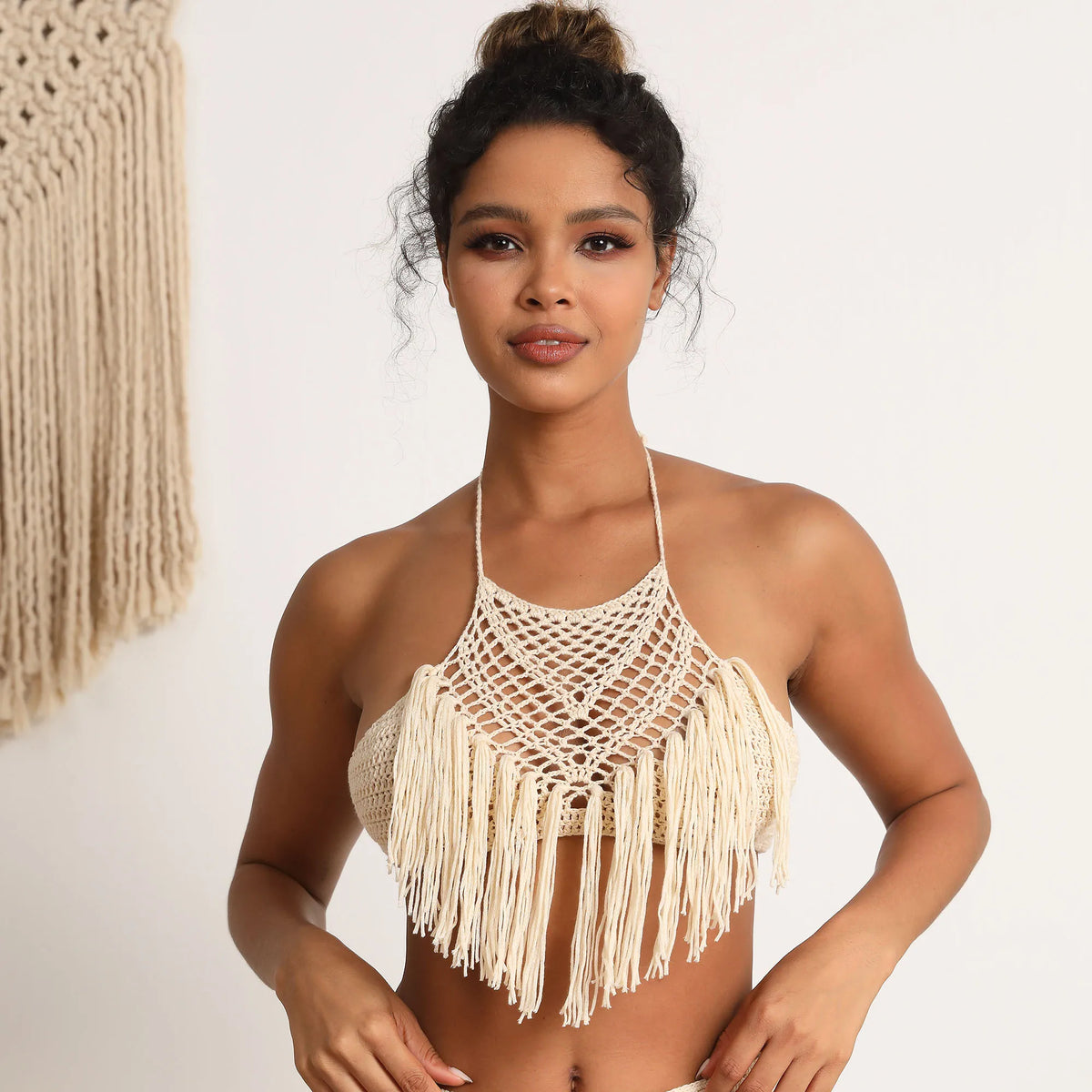Handmade Crochet Lace Knit Boho Beach Bikini Cami Tank Crop Top Halter - Matrix Studios