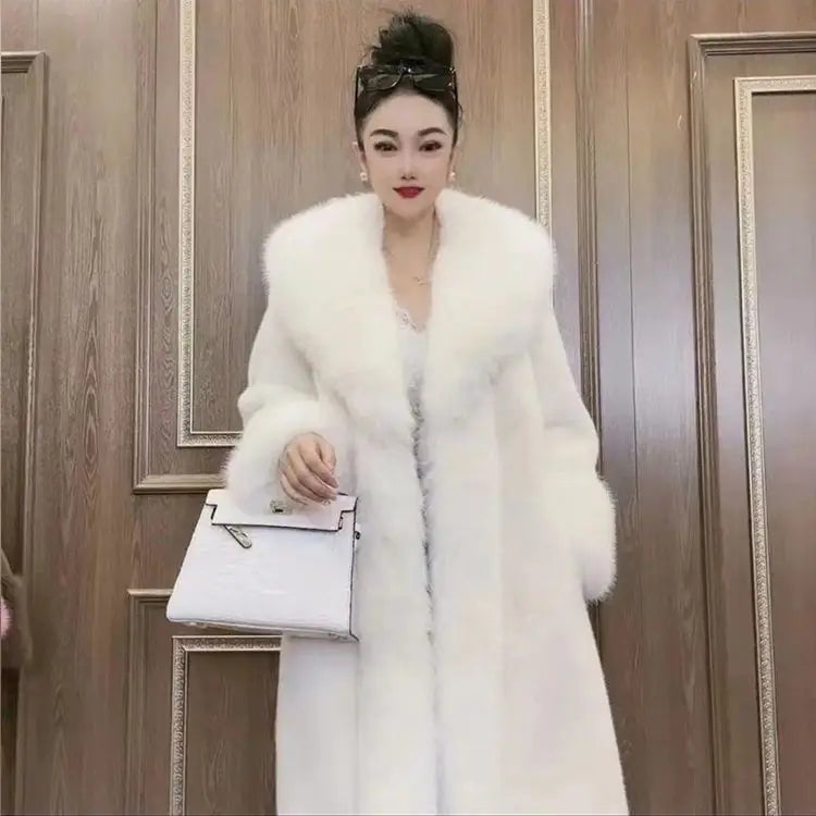 Faux Fur Coats Women Long Coat Thick Warm Turn Down Collar Open Stitch Spring Outerwear Jackets Elegant Splice Autumn Winter - Matrix Studios