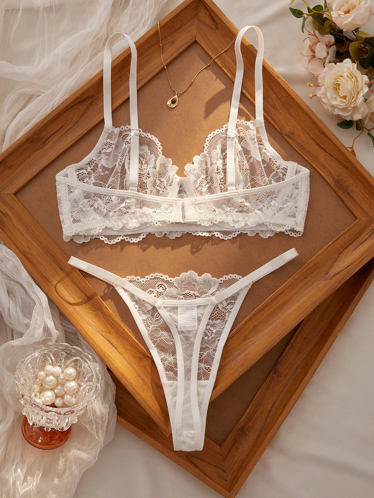 Sexy Lace Floral Underwear Set Women's Ultra-Thin Bra Set 2-Piece Bra And Panties Combo for Ladies - Matrix-studios.com