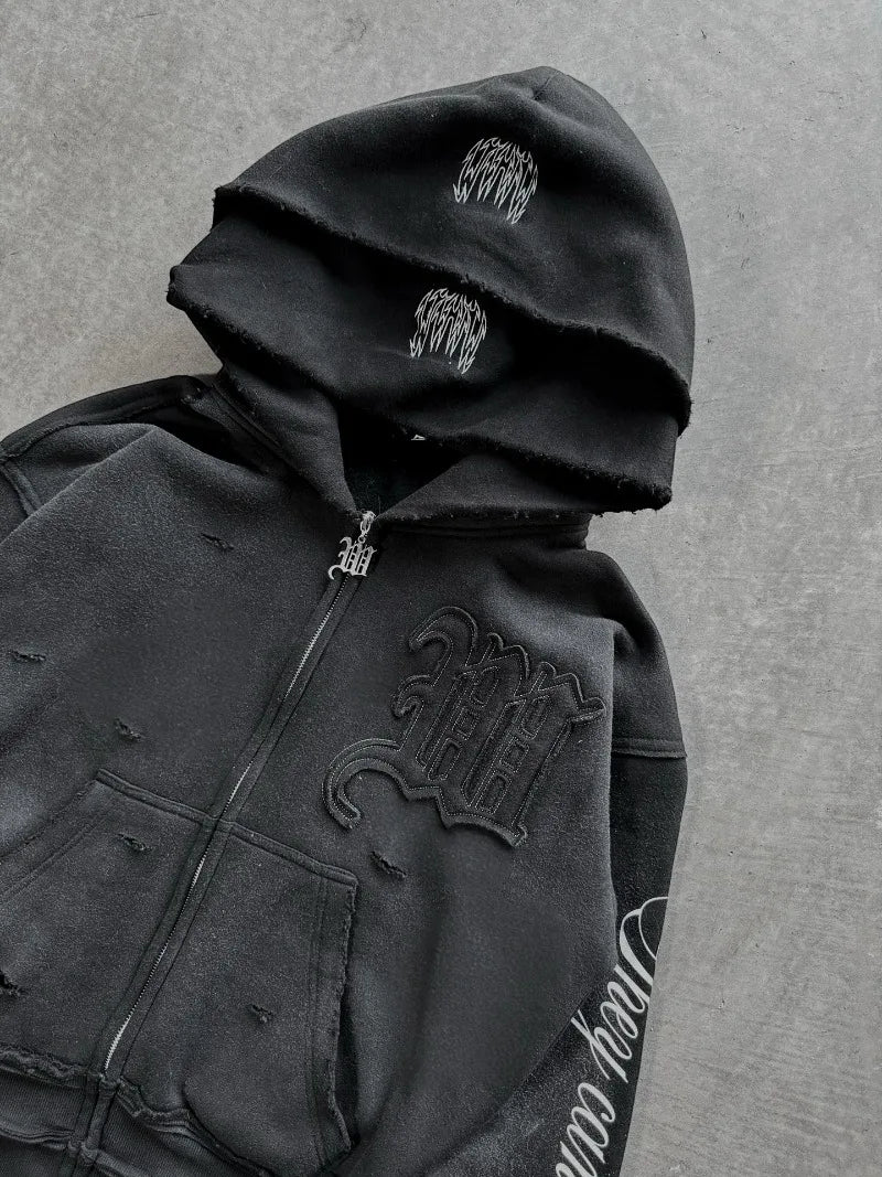 Y2k Street Style Large Area Embroidered Back Oversized Loose Hooded Sweatshirt Stretch Jogging Pants Casual Sports Pants Suit