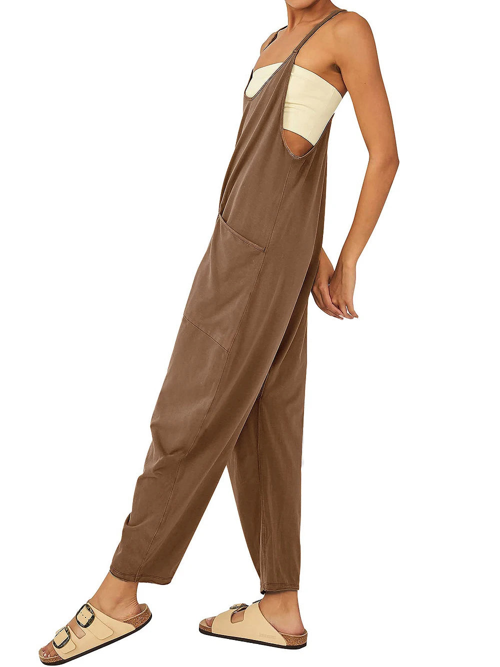 2024 New loose foreign trade women's pure color patch bag zipper jumpsuit suspenders jumpsuit - Matrix Studios