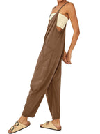2024 New loose foreign trade women's pure color patch bag zipper jumpsuit suspenders jumpsuit - Matrix Studios