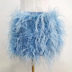 Real feather mini skirt, elastic waist sexy clothing, club, party dance party carnival short skirt can be customized in size - Matrix Studios